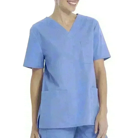 NWT Scrubstar Unisex V-Neck Scrub Top Size L 3-Pocket 2-Way Stretch Ciel Blue - Picture 5 of 10